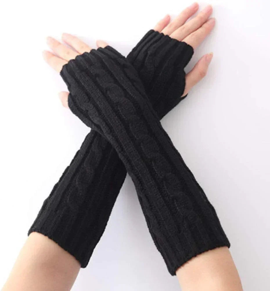 Lange fingerlose Strickhandschuhe (30 cm)