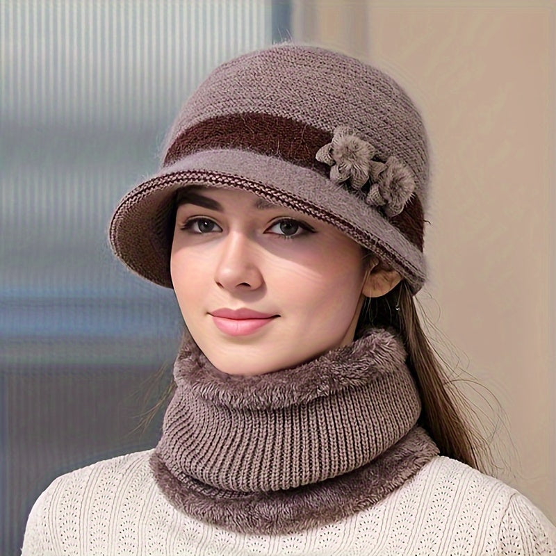 Gestricktes Winterset für Damen mit Mütze, Schal und Handschuhen
