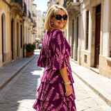 Elyvane™ - Damen Floral Rüschenkleid mit mittellangen und geschlitzten Ärmeln