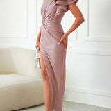 Diana | Damen Ein-Schulter Midi Kleid mit Rüsche und Ausschnitt