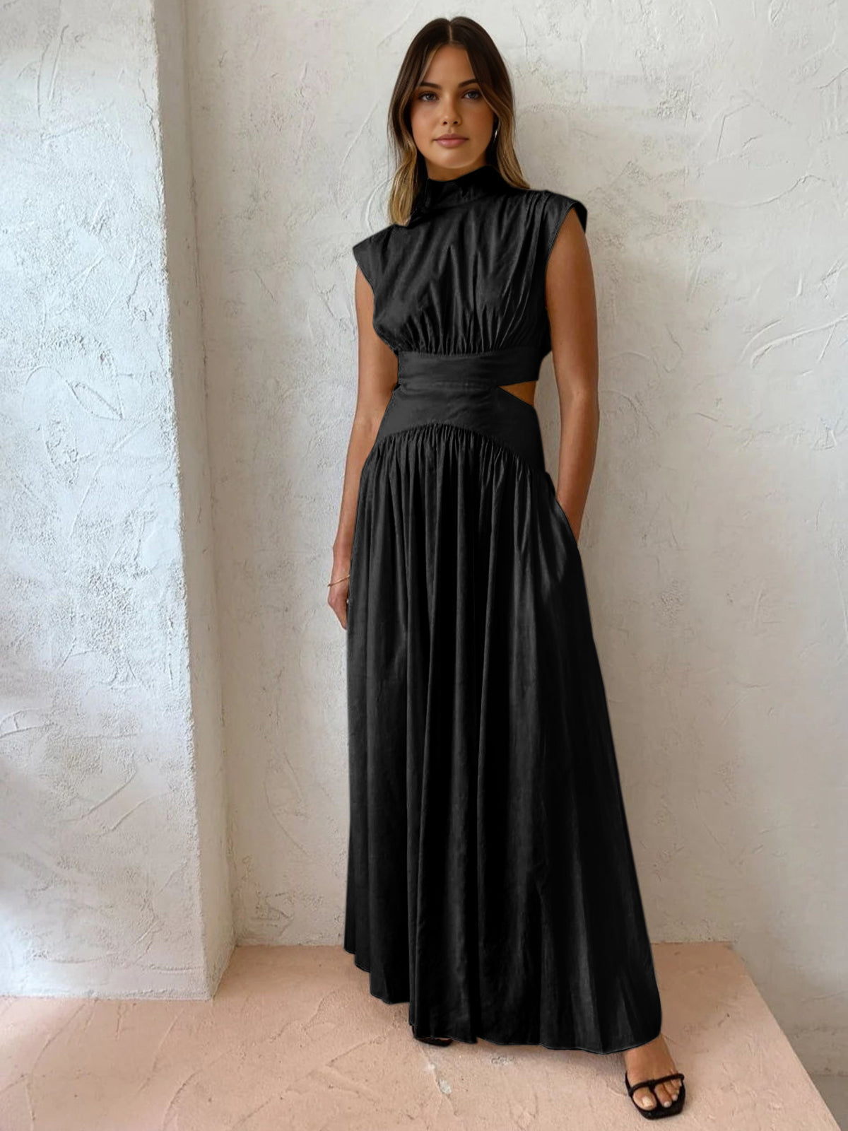 Damen Maxikleid mit Cut-Outs und kurzen Ärmeln