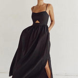 Damen Ärmelloses Maxi-Kleid mit Ausschnitten und Taschen