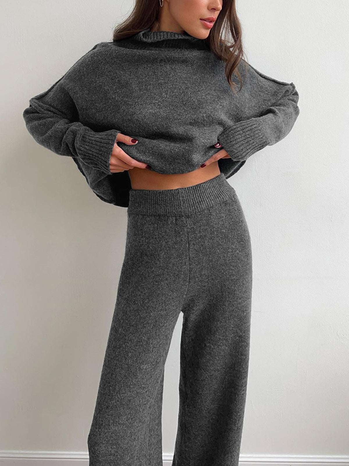 Damen Turtleneck Lounge Set mit Weitbein-Hosen