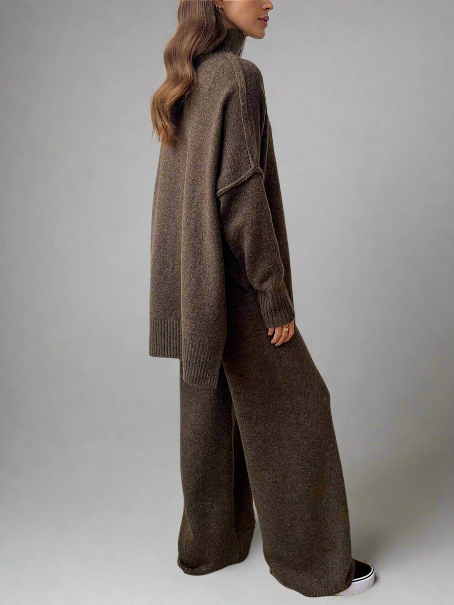 Damen Turtleneck Lounge Set mit Weitbein-Hosen
