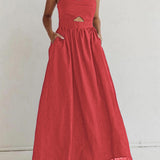 Damen Ärmelloses Maxi-Kleid mit Ausschnitten und Taschen