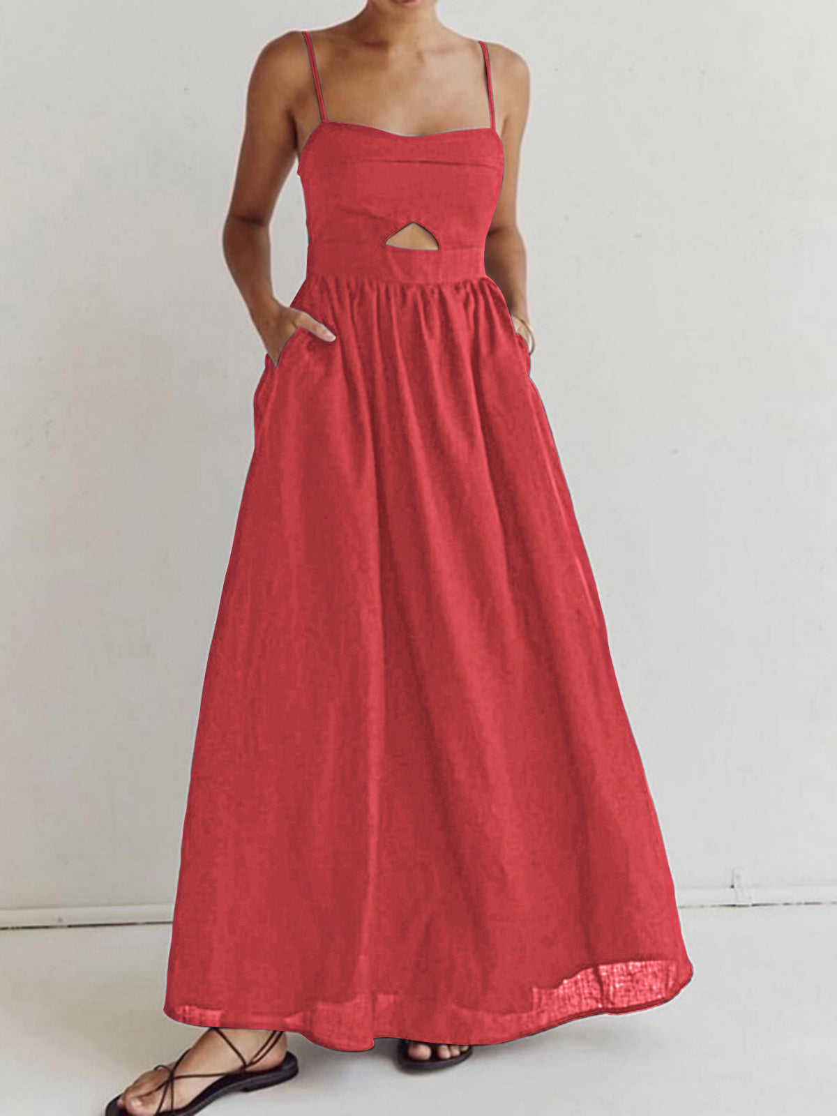 Damen Ärmelloses Maxi-Kleid mit Ausschnitten und Taschen