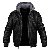 Stylische Premium Leder Winterjacke mit Kapuze