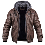Stylische Premium Leder Winterjacke mit Kapuze