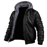 Stylische Premium Leder Winterjacke mit Kapuze