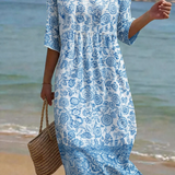 Blau | Elegantes Blumenmuster-Kleid