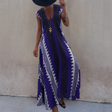 Adelina | Damen V-Ausschnitt Maxikleid mit kurzen Ärmeln