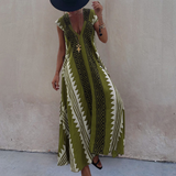 Adelina | Damen V-Ausschnitt Maxikleid mit kurzen Ärmeln