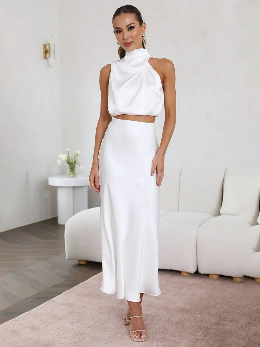 Damen Halter Neck Zweiteiliges Set mit Maxi-Rock