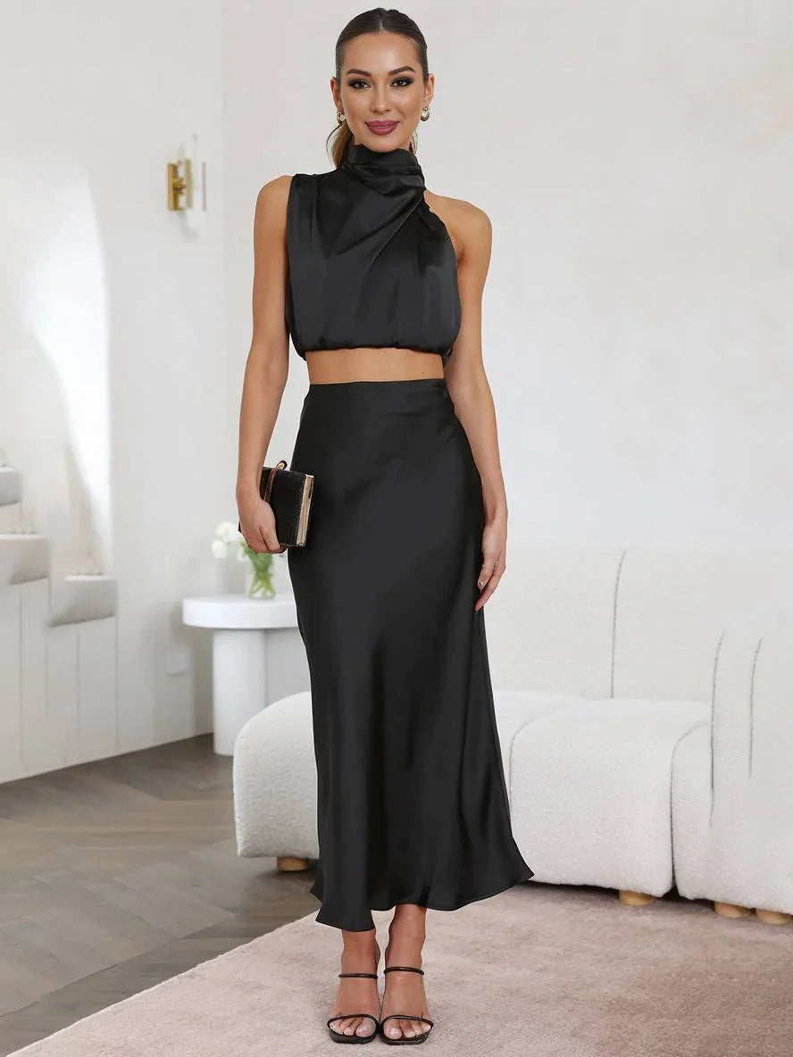 Damen Halter Neck Zweiteiliges Set mit Maxi-Rock