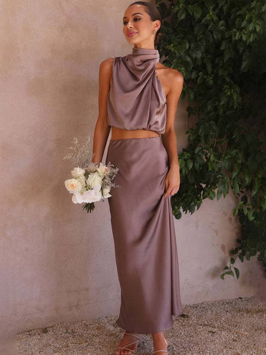 Damen Halter Neck Zweiteiliges Set mit Maxi-Rock