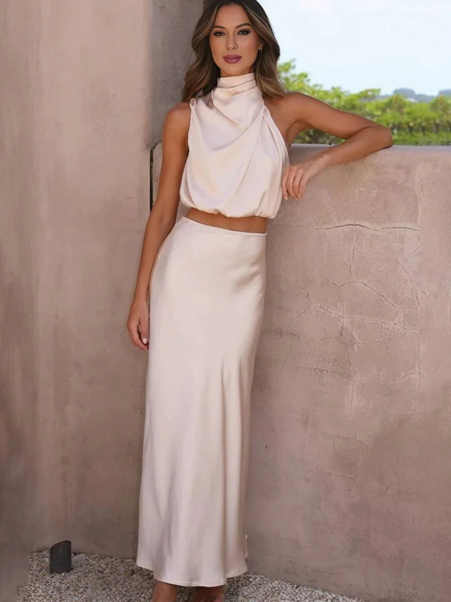 Damen Halter Neck Zweiteiliges Set mit Maxi-Rock