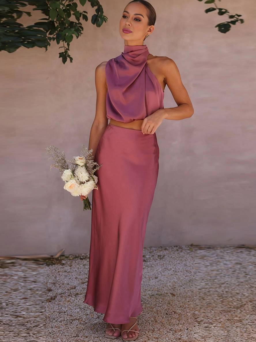 Damen Halter Neck Zweiteiliges Set mit Maxi-Rock