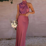 Damen Halter Neck Zweiteiliges Set mit Maxi-Rock