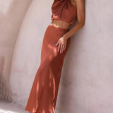 Damen Halter Neck Zweiteiliges Set mit Maxi-Rock