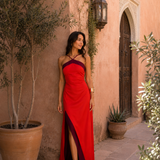 Damen Maxikleid mit Neckholder und Seitenschlitz