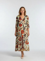 Corisande | V-Ausschnitt Langarm Blumenkleid Midi