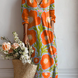 Vintage Floral Pocket Dress für Frauen - Künstlerisches Druckdesign