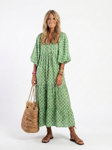 Apolline | Midi-Kleid mit dreiviertel Ärmeln und V-Ausschnitt im Muster