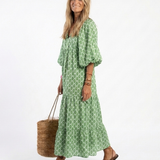 Apolline | Midi-Kleid mit dreiviertel Ärmeln und V-Ausschnitt im Muster