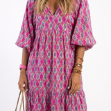 Apolline | Midi-Kleid mit dreiviertel Ärmeln und V-Ausschnitt im Muster