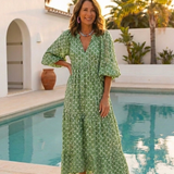 Apolline | Midi-Kleid mit dreiviertel Ärmeln und V-Ausschnitt im Muster