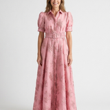 Xanthea | Kurzärmeliges, tailliertes, blumenstrukturiertes Maxikleid