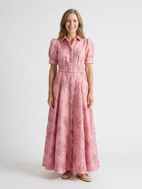 Xanthea | Kurzärmeliges, tailliertes, blumenstrukturiertes Maxikleid