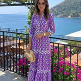 Ysolde | Midi-Kleid mit 3/4-Ärmeln und Kettenmuster