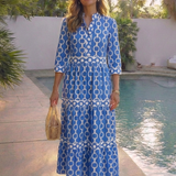 Ysolde | Midi-Kleid mit Dreiviertelärmeln und Kettenmuster