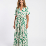 Zuleika | Kurzärmliges V-Ausschnitt Blumen-Midi-Kleid