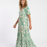Zuleika | Kurzärmliges V-Ausschnitt Blumen-Midi-Kleid