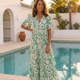 Zuleika | Kurzärmliges V-Ausschnitt Blumen-Midi-Kleid