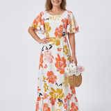 Elowen | Rundhals Kurzarm Schichten Maxikleid