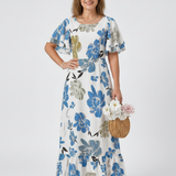 Elowen | Rundhals Kurzarm Schichten Maxikleid