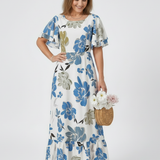 Elowen | Rundhals Kurzarm Schichten Maxikleid