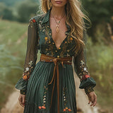 Bohemian Besticktes V-Ausschnitt Maxikleid für Damen