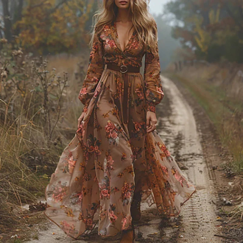 Bohemian Besticktes V-Ausschnitt Maxikleid für Damen
