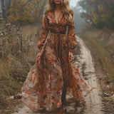 Bohemian Besticktes V-Ausschnitt Maxikleid für Damen