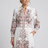Heidi-inspiriertes florales Maxikleid mit V-Ausschnitt und langen Ärmeln für festliche Anlässe