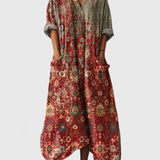 Indra | Damen Maxi Kleid mit V-Ausschnitt und Taschen