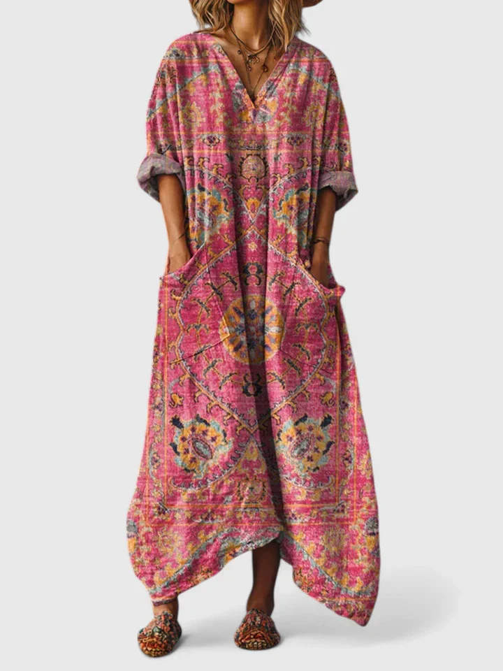 Indra | Damen Maxi Kleid mit V-Ausschnitt und Taschen