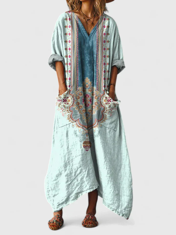Indra | Damen Maxi Kleid mit V-Ausschnitt und Taschen