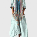 Indra | Damen Maxi Kleid mit V-Ausschnitt und Taschen