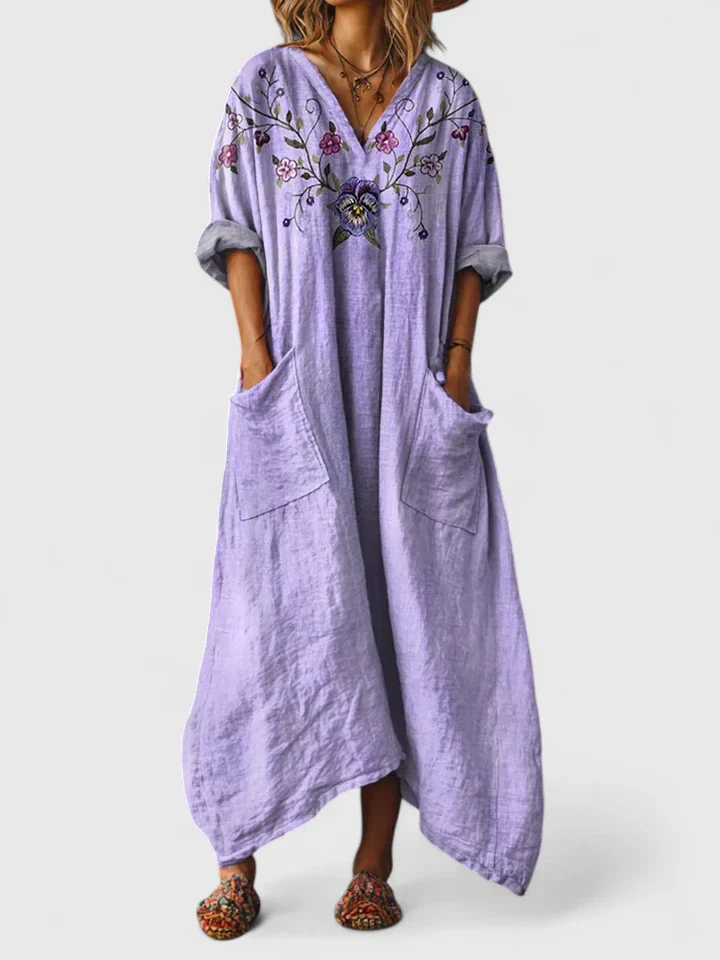 Indra | Damen Maxi Kleid mit V-Ausschnitt und Taschen