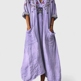 Indra | Damen Maxi Kleid mit V-Ausschnitt und Taschen